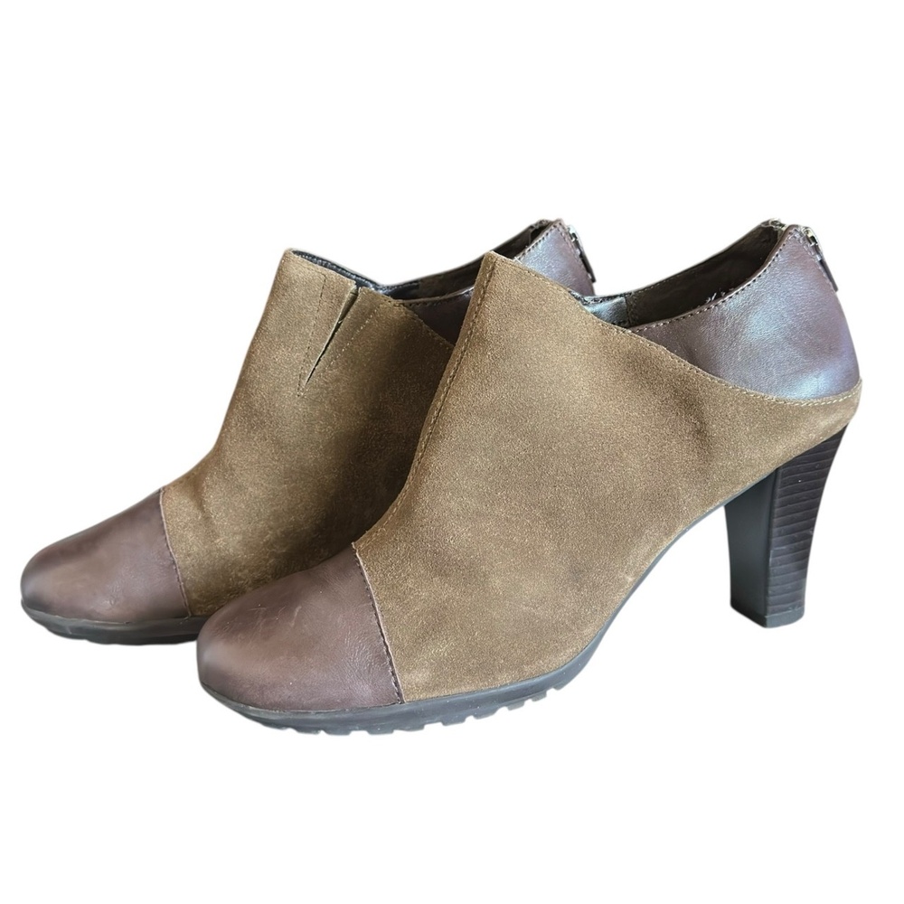 Aerosoles Two-Tone Womens Brown Suede Leather Block Heel Ankle Boots Chic - Picture 4 of 8